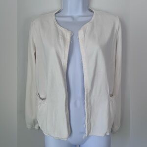 J. McLaughlin Lexa Ivory Cotton Knit Fringe Edge Cardigan - SZ M